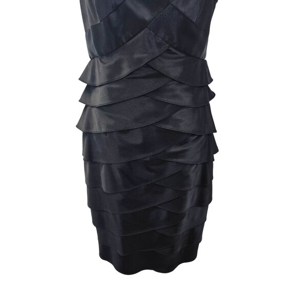 London Times Satin Layered Little Black Bodycon Dress Size 10 Petite - Picture 5 of 7